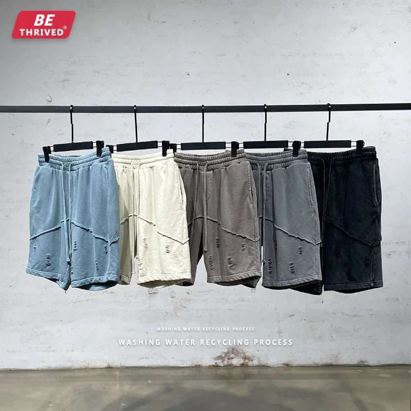 

BE Men's | 2022 Summer New Hand-cut Washed Shorts High Street Wasteland Style European And American Tide Brand Five-point Pants