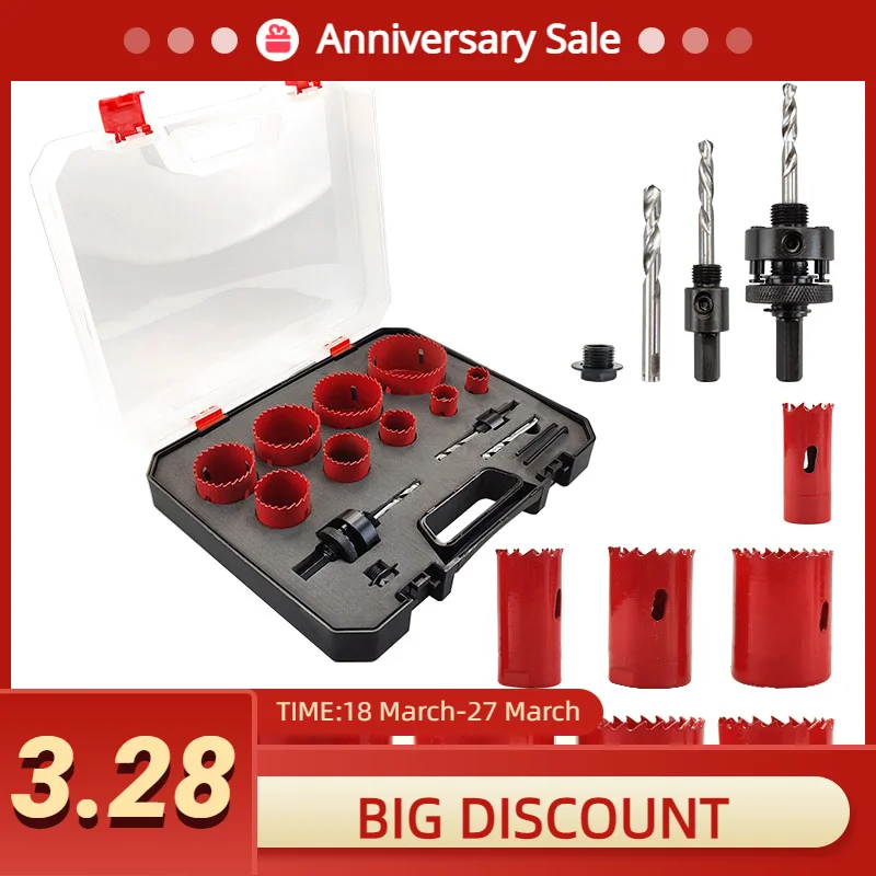 Bi-Metal Hole Saw Kit,13pcs Hole Saw Cobalt Drill Hole Cutter Set  Metal Iron Aluminum Stainless Wood Cutter Tools