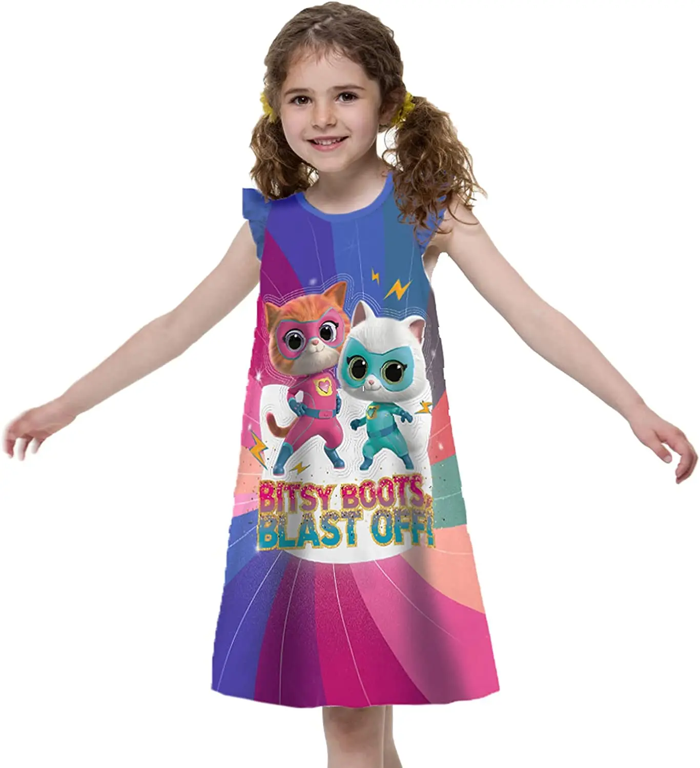 

Платье SuperKitties для маленьких девочек, ночная рубашка принцессы, Детская ночная рубашка с коротким рукавом и мультяшным рисунком, Детская Пижама, одежда для сна, домашняя одежда для девочек