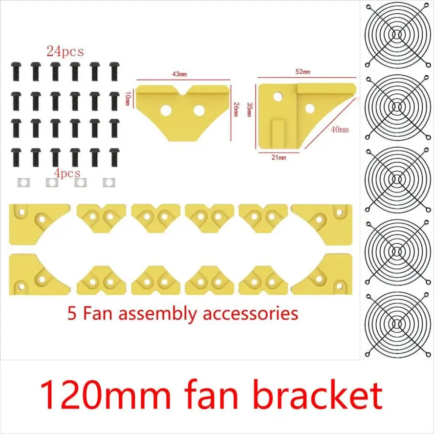 Funplaysmart Fan Bracket, Surface Aluminum Mining Rig Frame 120mm Fan Mounting Assembly with Grille (5 Fan Sets)
