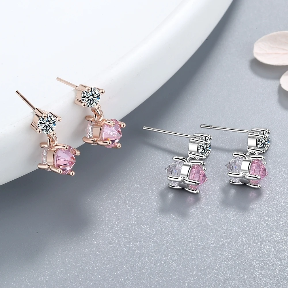 

Todorova Fashion Jewelry Ladies Rose Gold Color Pink Stone Earrings Cubic Zirconia Stud Earrings For Women Wedding Party Jewelry