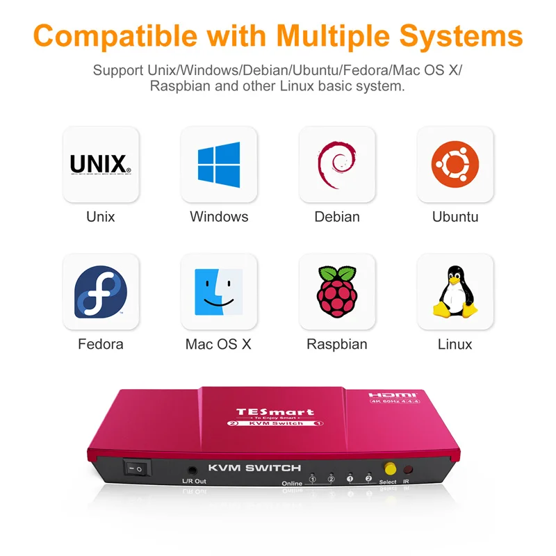 TESmart KVM Switches on sale 2 input 1output With EDID HDCP 2.2 Audio output 4K@60Hz HDMI KVM switch