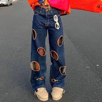 sexy low waist loose wide leg jeans spring women personality hollow out ripped straight jeans y2k fashion denim pants streetwear