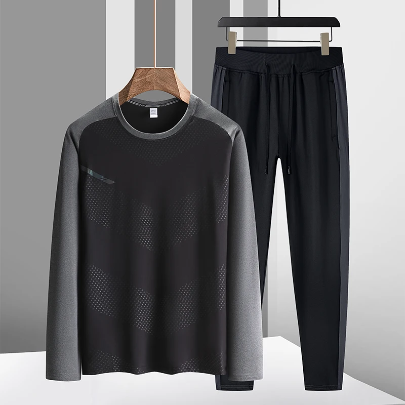 

GYM Running Training Casual Long Sleeves Men Sets 2 Piece For 2022 Summer Tracksuit Fashion Clothing Patchwork Breathable
