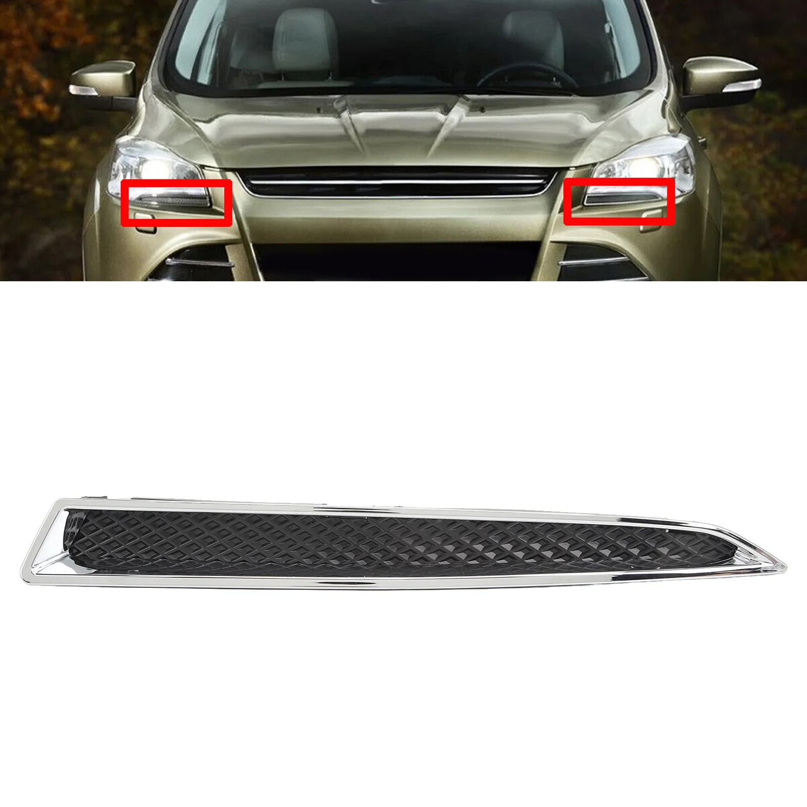 

Headlight Lower Trim Moulding Silver Frame Black Mesh Replacement For Ford Escape S Sport Utility 4 Door 2013 to 2016 Accessory