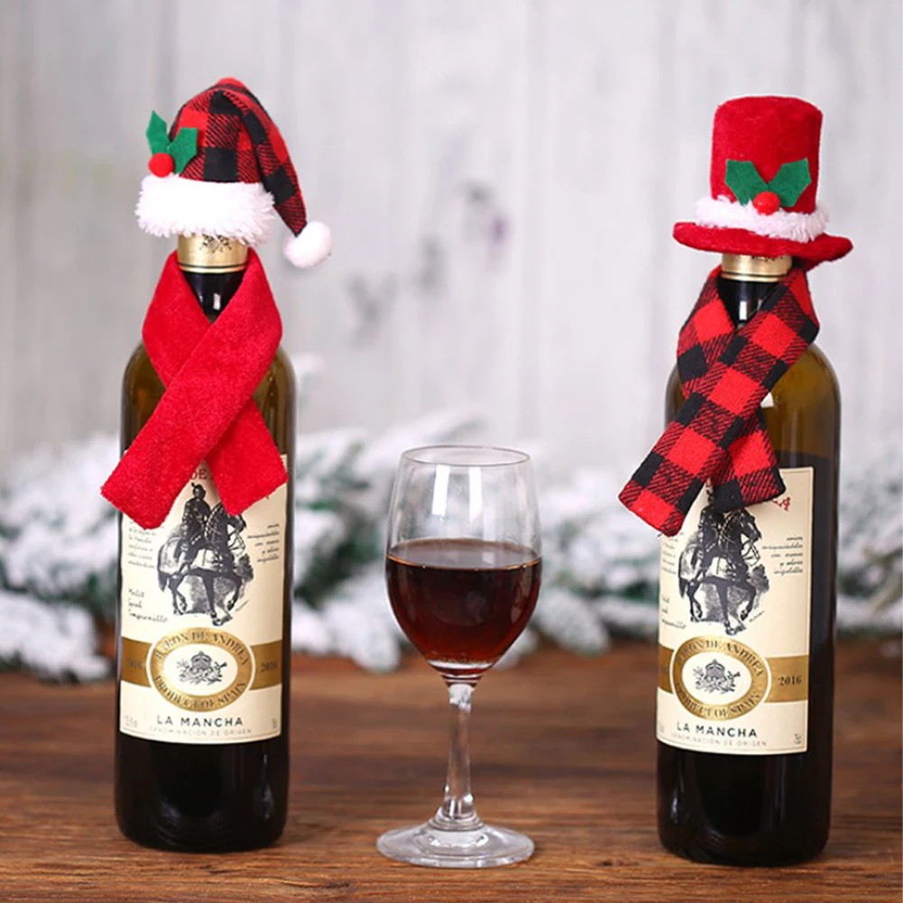

5 Sets Christmas Wine Bottle Decor Merry Christmas Decorations Xmas Santa Hats Wine Bottle Cover 2023 New Year Decor Navidad
