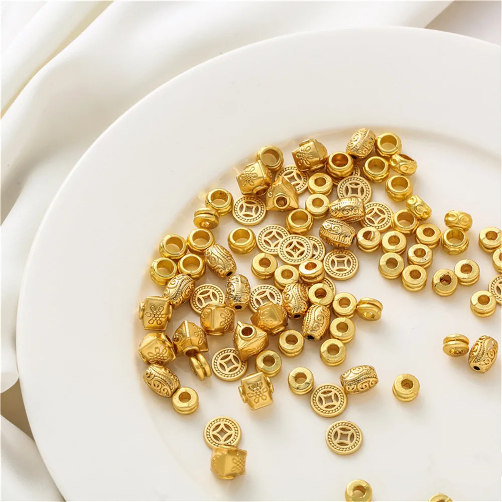 

14K gold copper coin flat piece large hole double layer tube PRD lantern spacer beads Tibetan beads DIY bracelet accessories