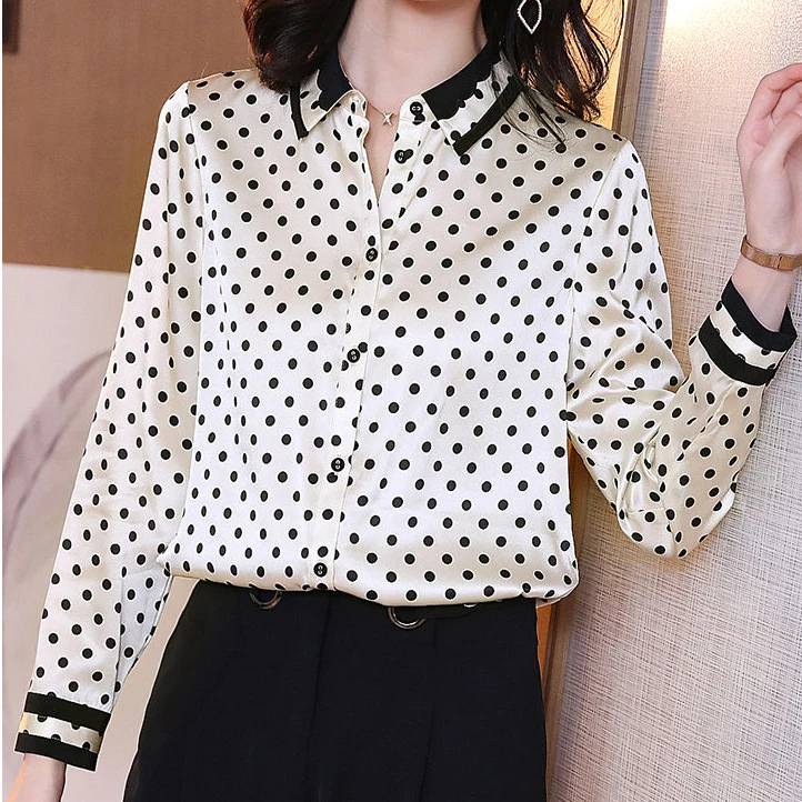 

Рубашка женская в горошек, с V-образным вырезом, на пуговицах