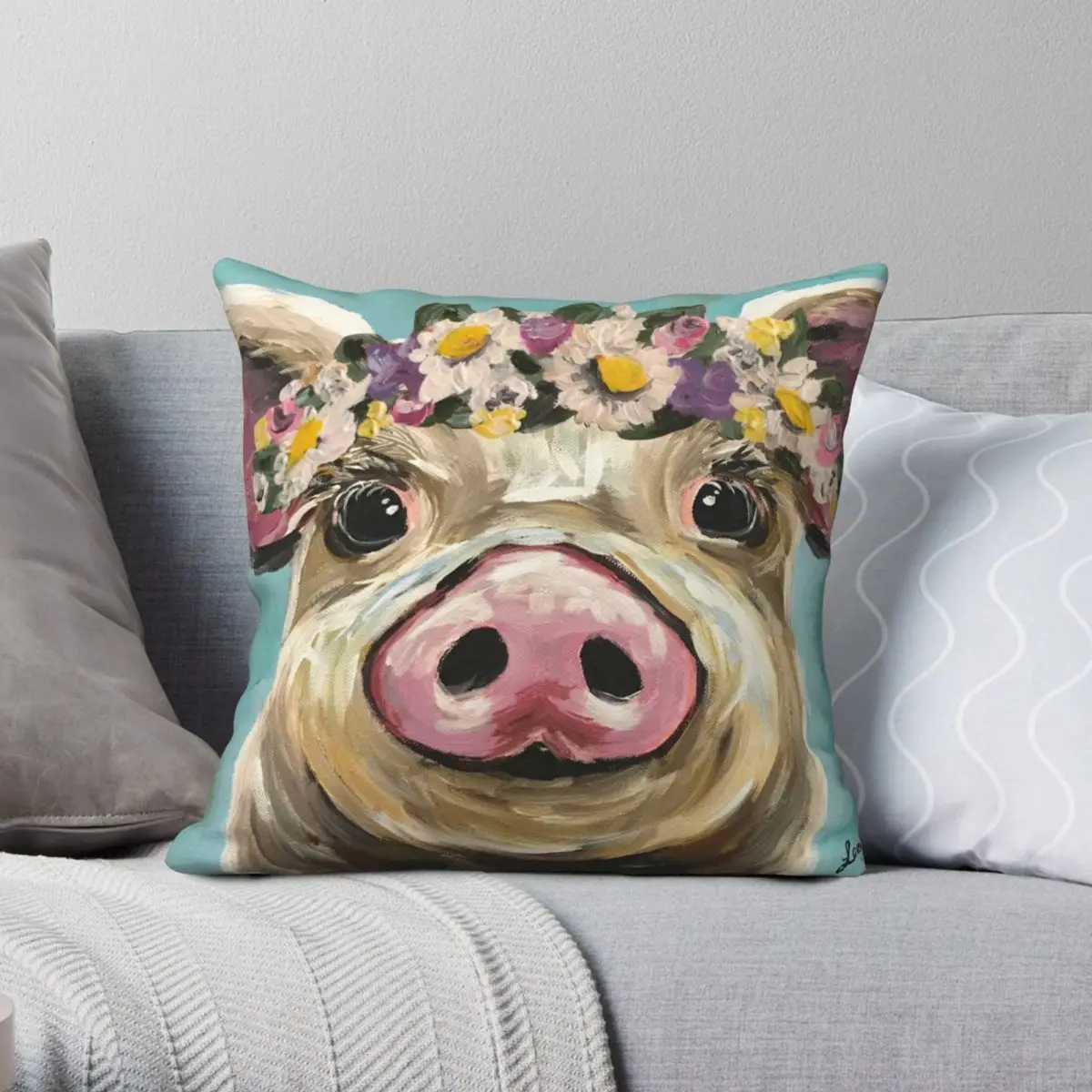 

Cute Pig Art Square Pillowcase Polyester Linen Velvet Pattern Zip Decor Throw Pillow Case Home Cushion Cover 45x45