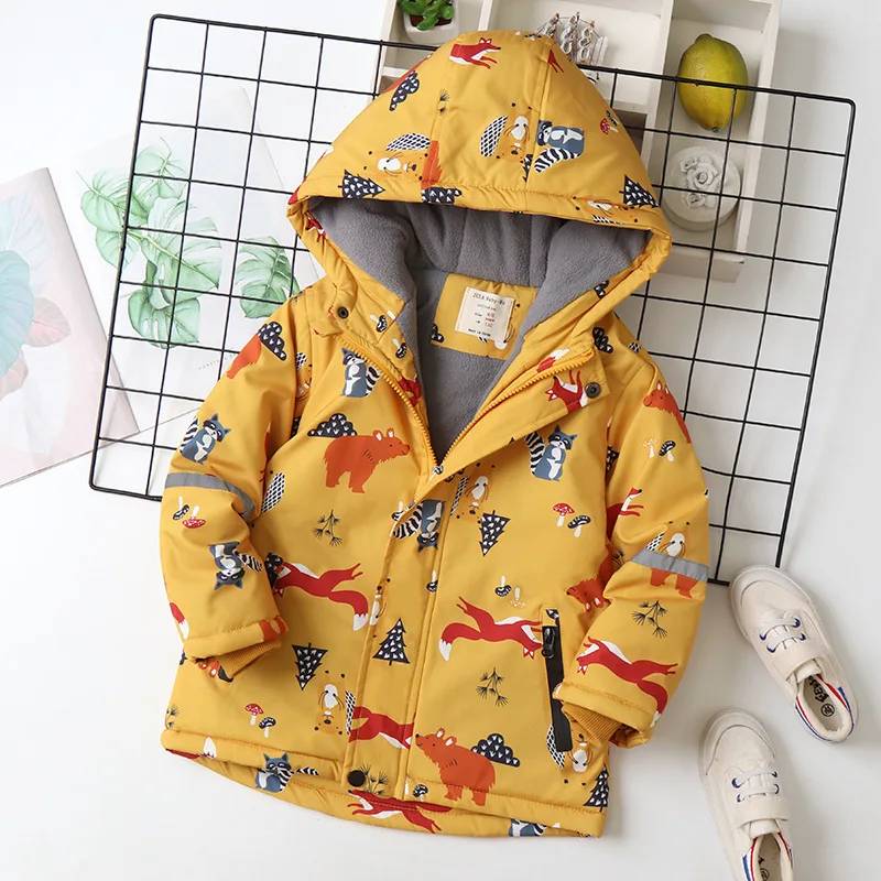 Детское пальто IYEAL детская одежда с принтом животных теплая бархатная