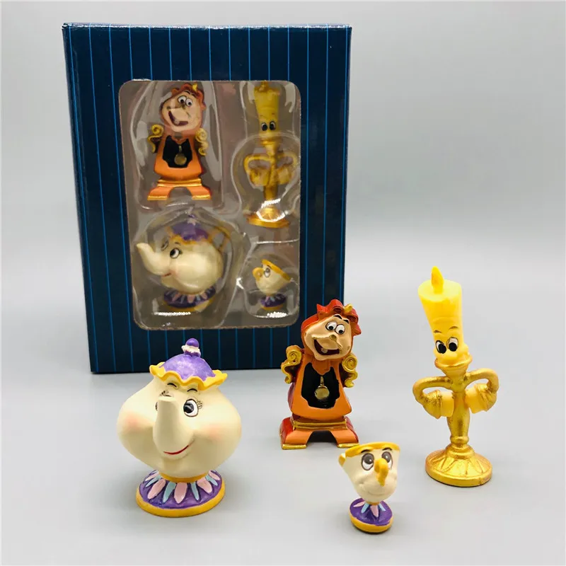 

Disney Beauty and the Beast Action Figure Toy 4Pcs/Set Mrs.Potts Lumiere Cogsworth Anime Figures Gifts for Kids Cake Decoration