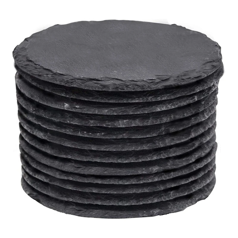 

Natural Circular Slate Coasters Coffee Shop Slate Coasters Black Beer Cup Coasters Reusable Slate Stone Drink Coaster Mat