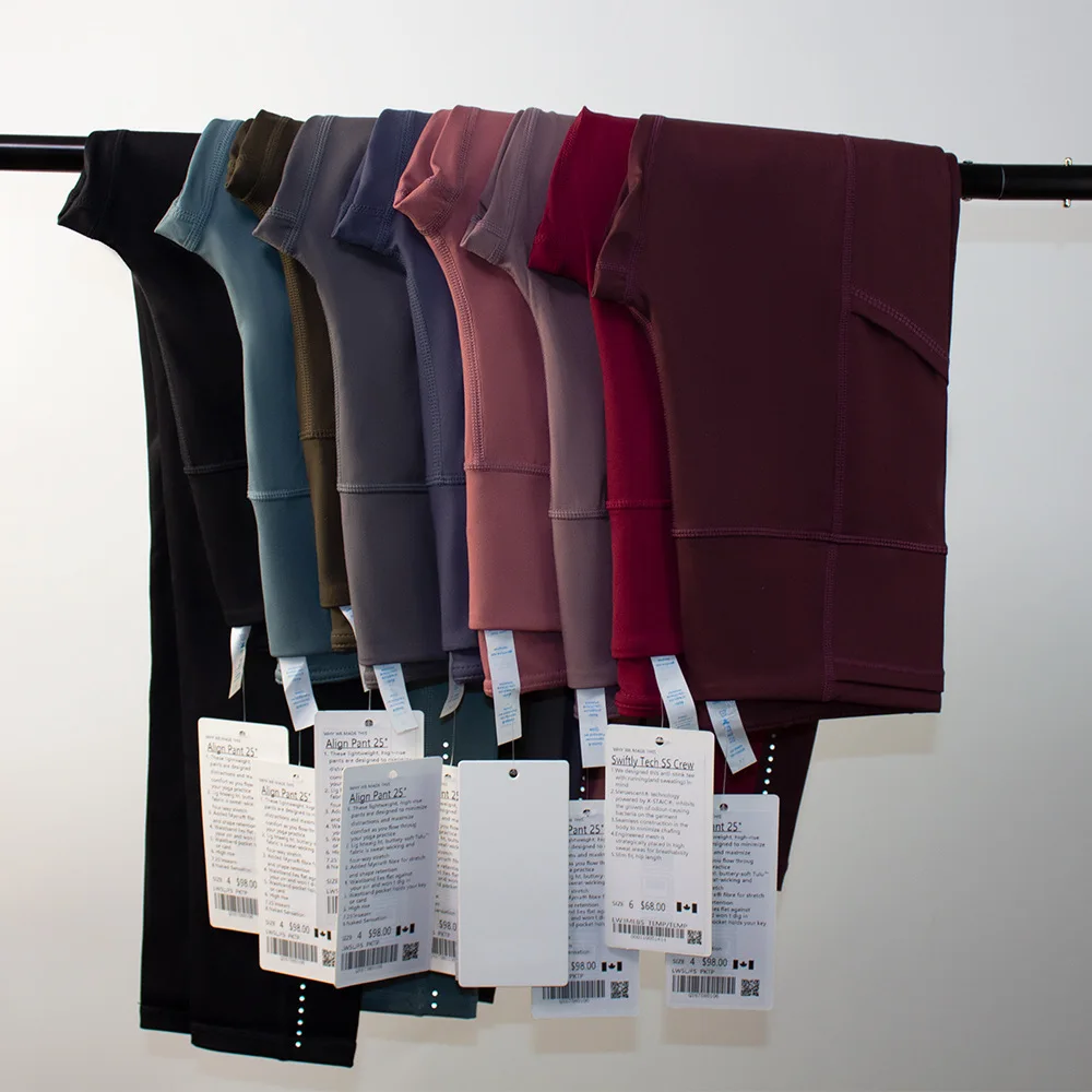 Luluwomen Yoga Pants Align Double Sided Brushed High Waist Multi Pocket Tights Running Riding with Reflective Point Crops