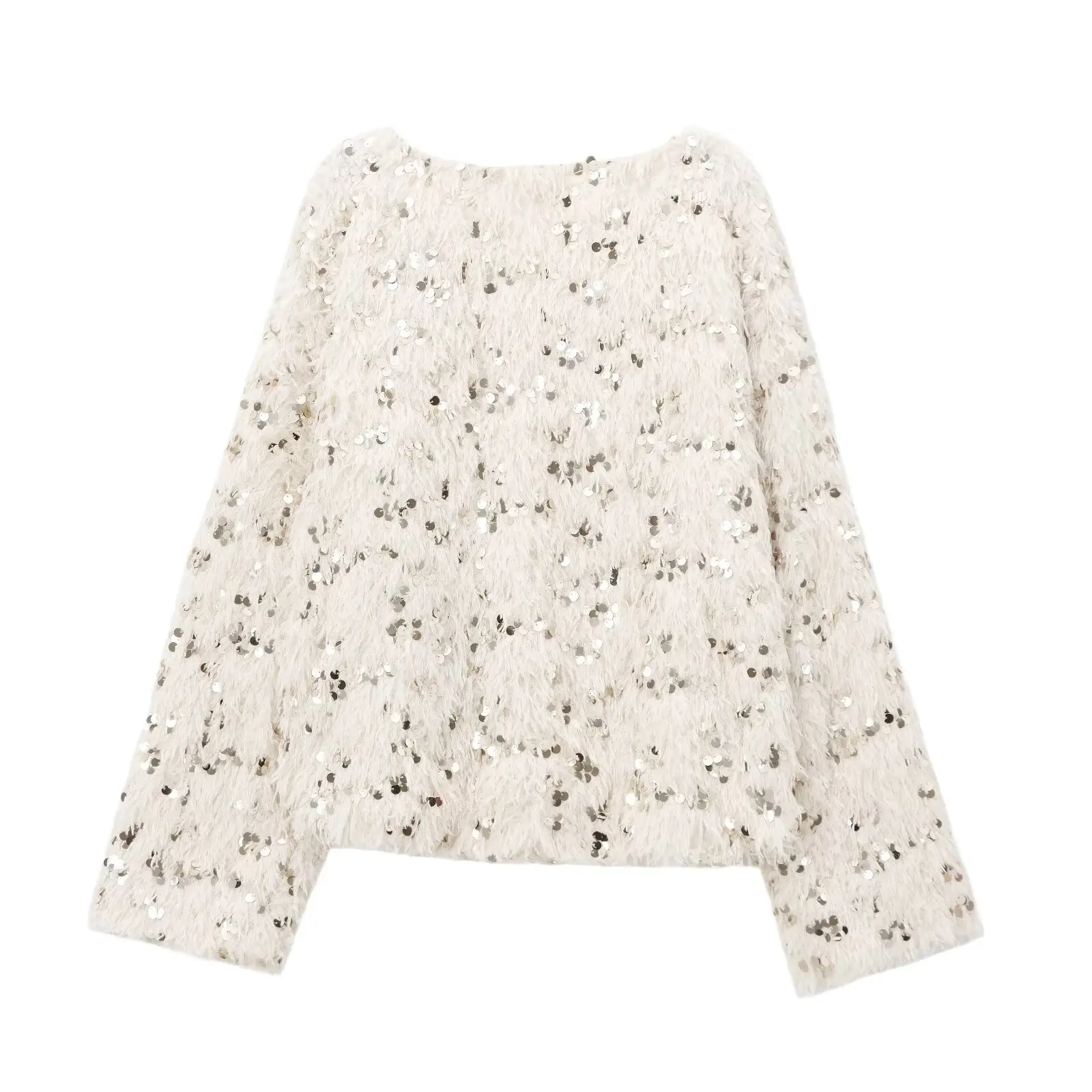 TRAFZA женский роскошный пуловер с перьями и пайетками стильный свободный свитер