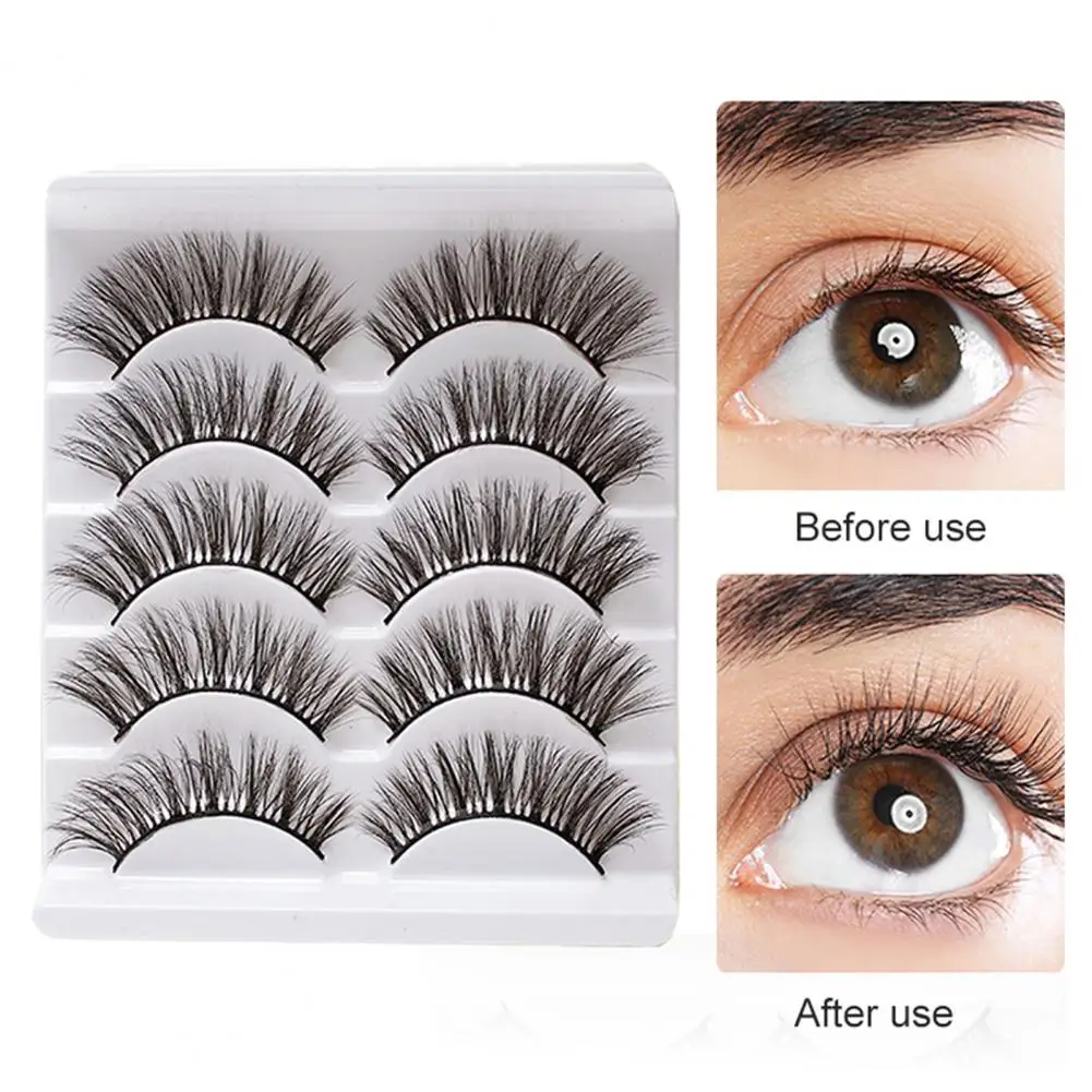5 Pairs False Eyelashes All-match Handmade Natural Long 3D Mink Lashes for Women Curling Fake Eye Lashes Makeup Tool for Beauty