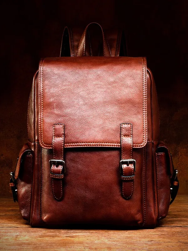 

Mantime/Slow Time Casual First Layer Cowhide Backpack Men's Retro Trendy Handmade Genuine Leather Backpack Youth Large Capacity