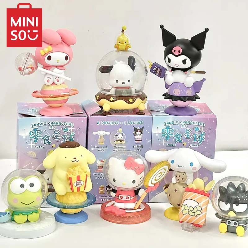 

MINISO Sanrio Blind Box Walk Snack Planet Series Model HelloKitty Kuromi Pachacco Pompompurin Room Decorated with Children's Toy