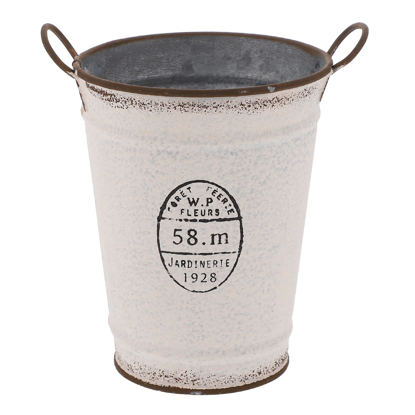 

Bucket Flower Metal Vase Pot Iron Galvanized Planter Tin French Rustic Shabby Chic Round Vintage Farmhousejug Handle