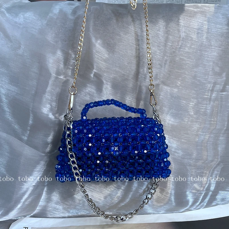 

Clear Crystal Beaded Handbag Women 2022 Summer Brand Bead Bag Small Purse Ladies Hollow Out Beach Crossbody Bag Woman Clutch Bag