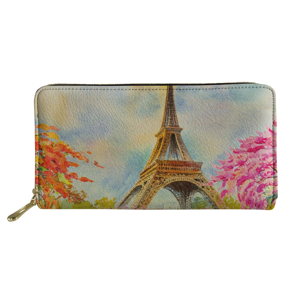 Eiffel Tower Landscape Pattern Women's Wallet Premium Teenager Zipper Coin Purse Customized Swanky Clutch Bag Free Shipping