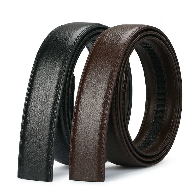 Luxury Men No Buckle Belt PU Leather for Automatic Buckle Waist Strap Long Black Brown Male High Quality Jeans Waisand 3.5CM