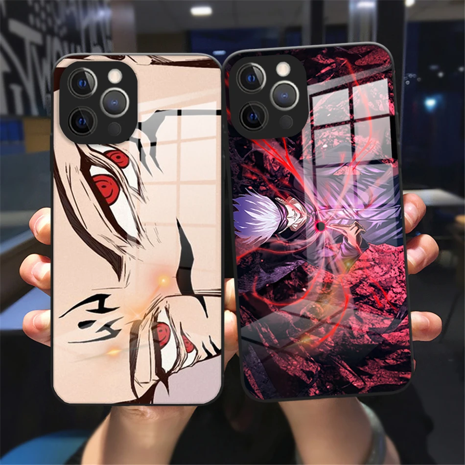 

Anime Jujutsu Kaisen Phone Case For iPhone 11 12 13 Pro Max X XR XS MAX X 8 7 Plus SE20 13 Mini Luxury Black Tempered Glass case