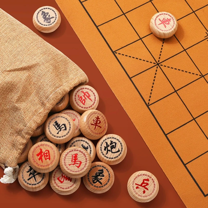 Набор китайских шахматных фигур однотонные деревянные детали Chessman портативный