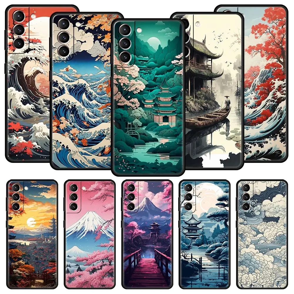 Чехол для телефона с японским пейзажем Samsung Galaxy S24 S23 S22 S20 Ultra S21 FE 5G S10 S9 Plus S10E S8