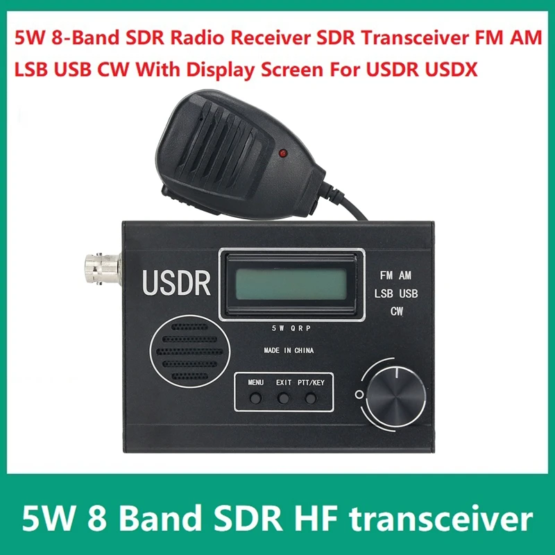 

5W 8-Band SDR Radio Receiver SDR Transceiver 20Khz-99Mhz FM AM LSB USB CW With Display Screen+Handheld MIC For USDR USDX