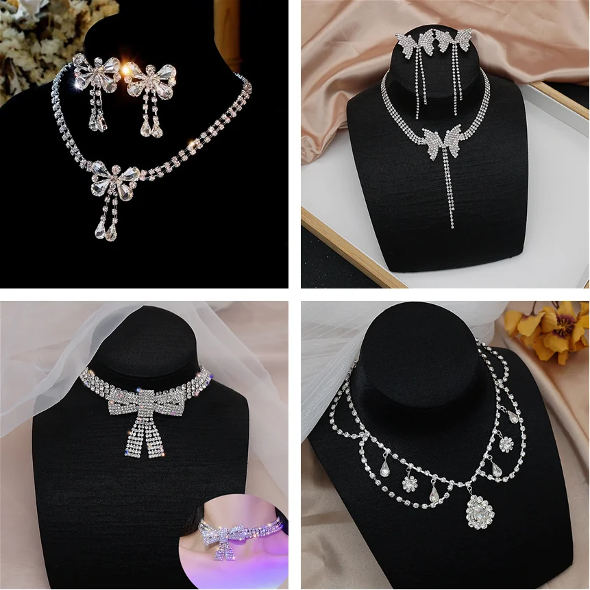 

Ladies Jewelry Set European and American New Net Red Same Full Diamond Butterfly Clavicle Chain Earrings Necklace Necklace