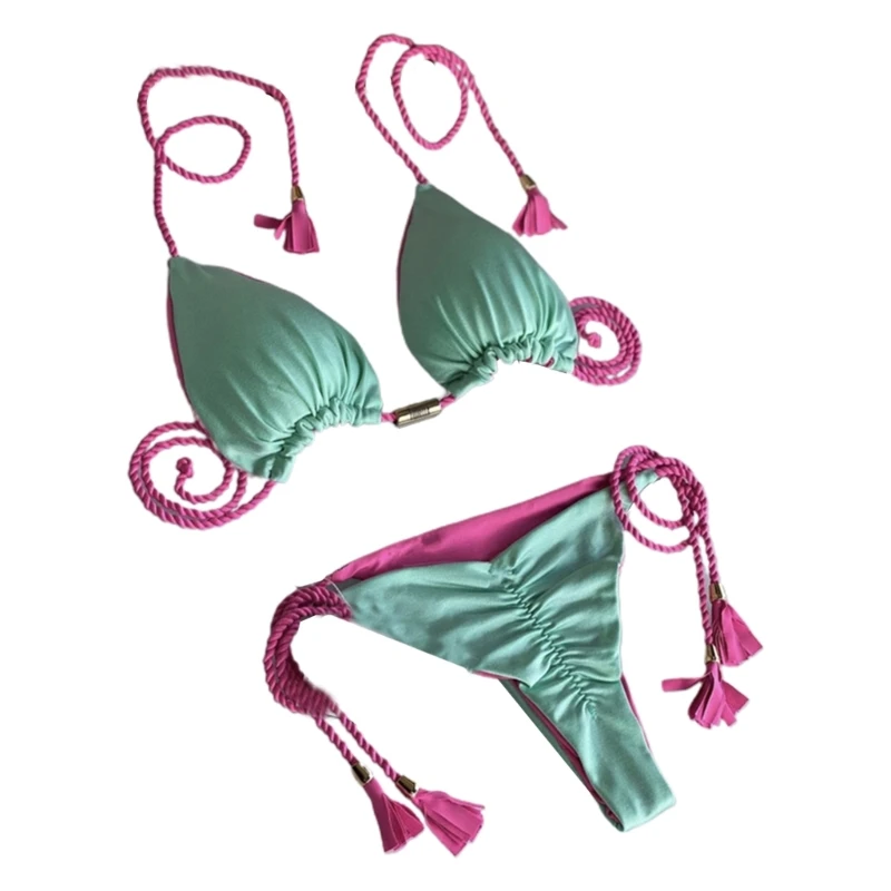 

Two Piece Bikini Set for Woman String Bathing Suit Triangle-Bras Top with Bikini Bottom Sexy Triangle-Bikini Swimsuit