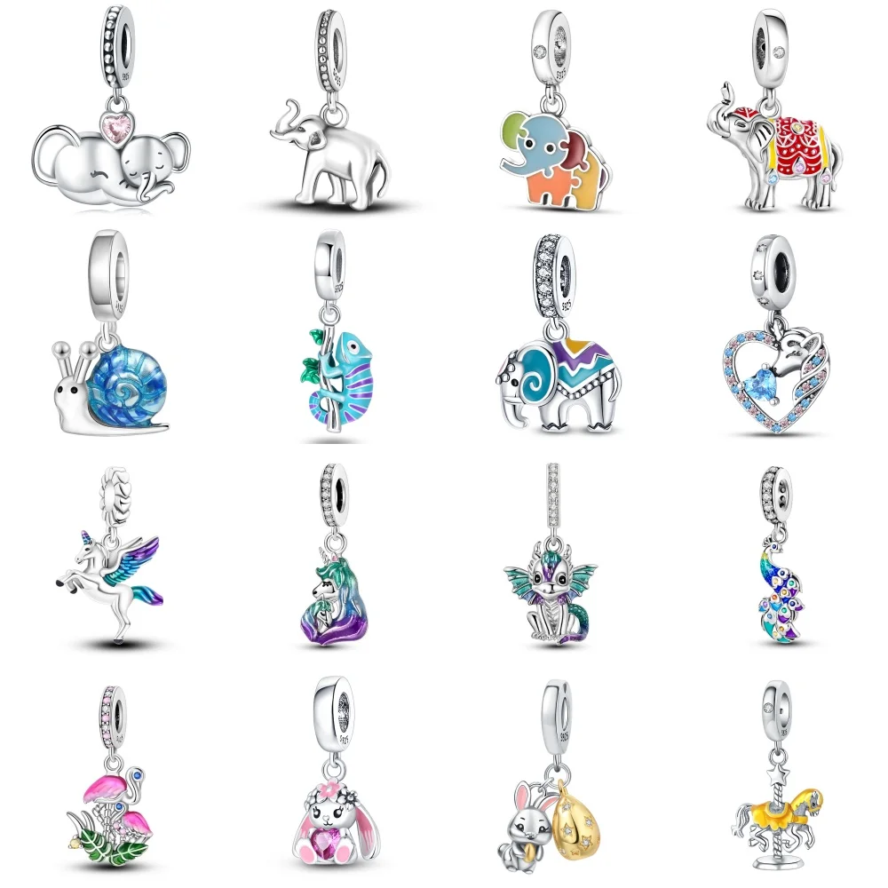 Стерлингового серебра 925 пробы 37 стилей слоны животные подвески браслет подходят