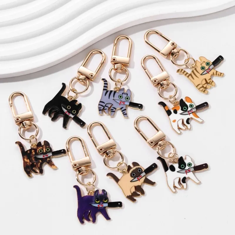 Cat Halloween Keychain Knife Carrying Assassin Sweet Cool Style Keyring for Making Handmade DIY Jewelry