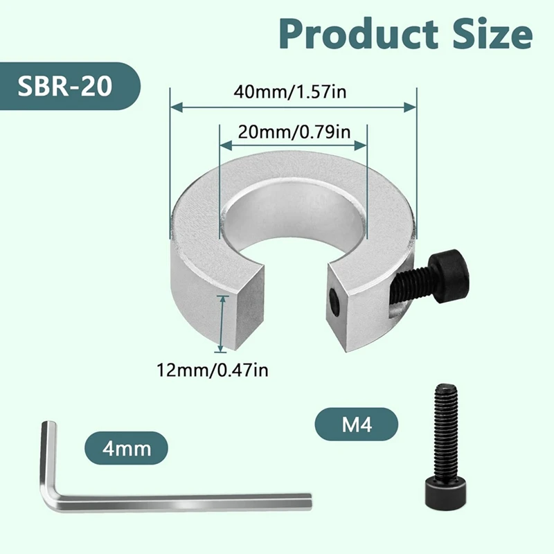 8 sztuk SBR20 Kołnierze ogranicznika szyny liniowej Pierścienie mocujące wału ze stopu aluminium z kluczem kołnierze liniowego