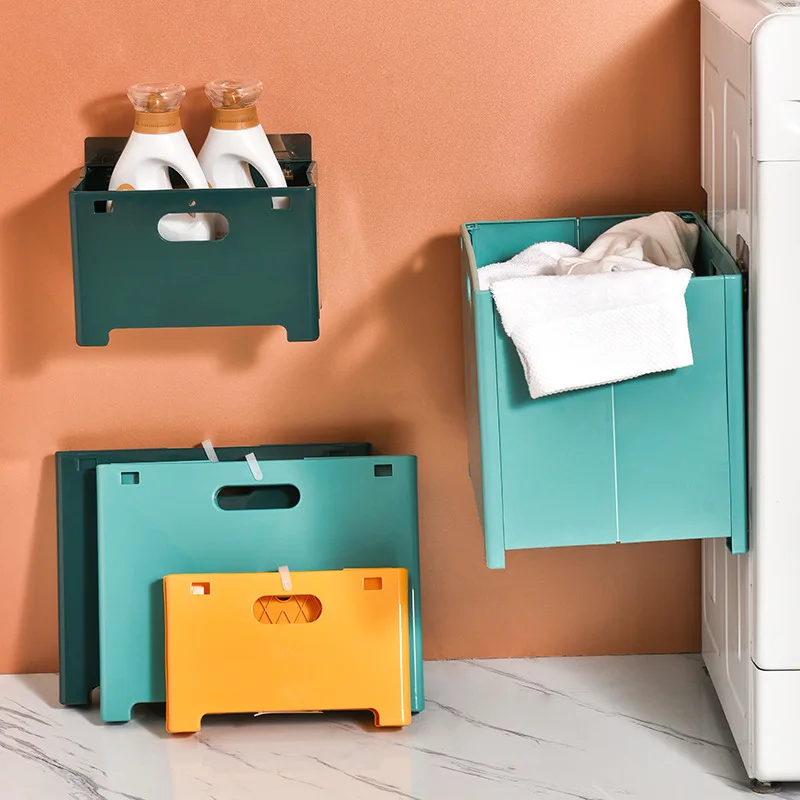

Laundry Basket Foldable No Punching Wall Mounted Organize The Trash Basket for Bathroom Home