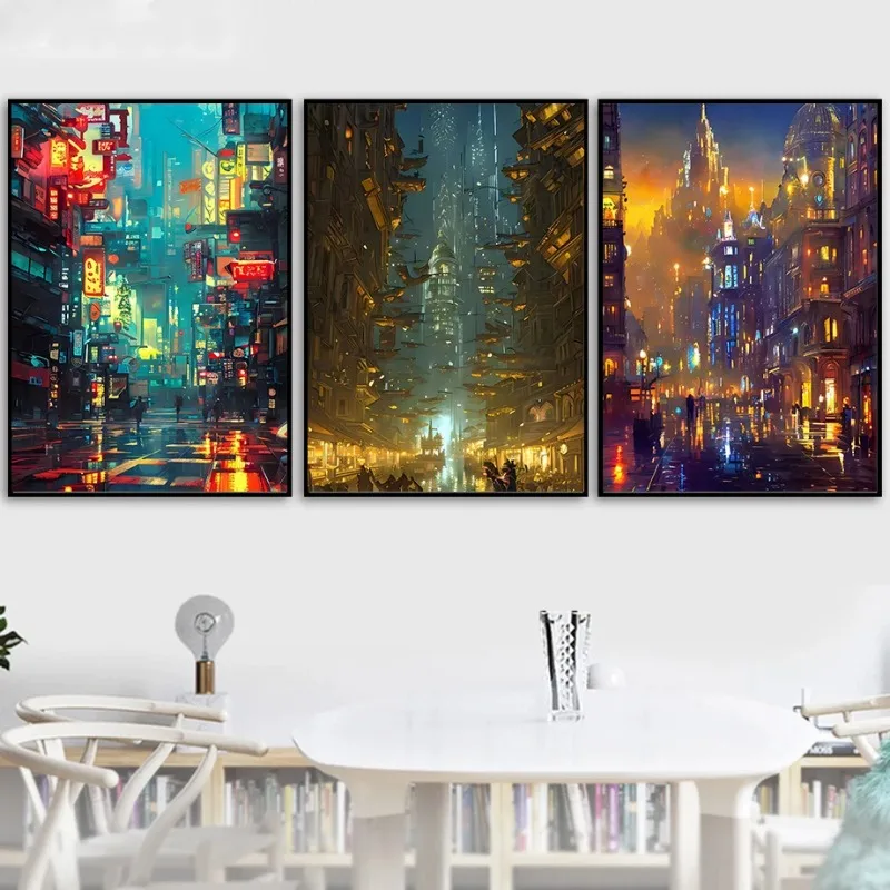 Современный стиль неоновый киберпанк будущее город ночная улица мечта доска