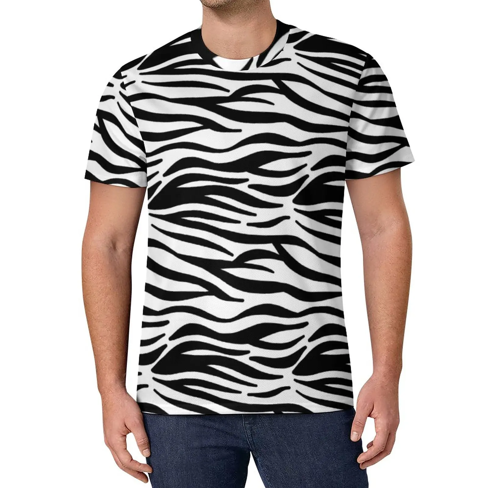 

Classic Zebra T-Shirt Black And White Stripes Vintage T-Shirts Short Sleeves Printed Tops Basic Oversized Clothes