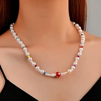 colorful handmade beaded clavicle chain mushroom imitation pearl necklaces women trendy necklace jewelry best friend gift