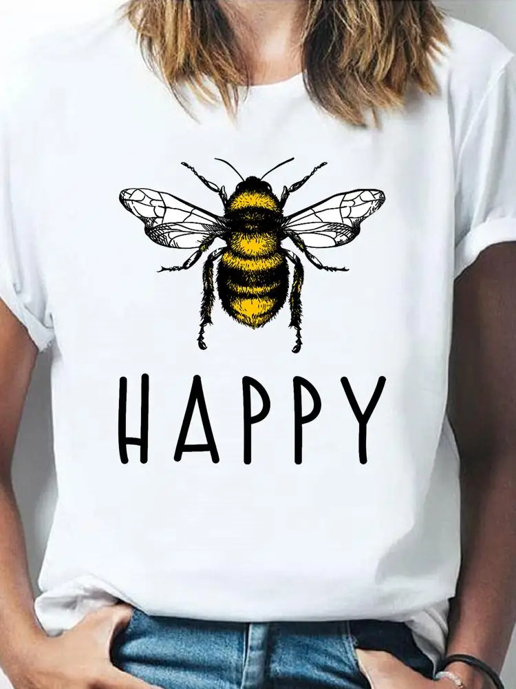

Футболка женская с коротким рукавом, милый тренд в стиле 90-х с принтом пчелы и букв, модная повседневная одежда с графическим принтом, на лет...