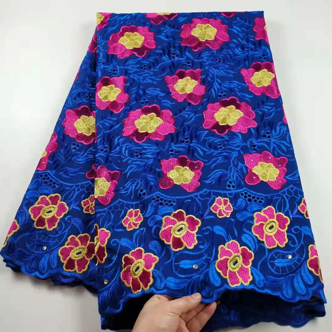 

2 Yard 2021 New Coming Afria Swiss Voile Lace Embroidery Brode Suisse 100% Cotton in Switzerland for African Women Cloth pc0160