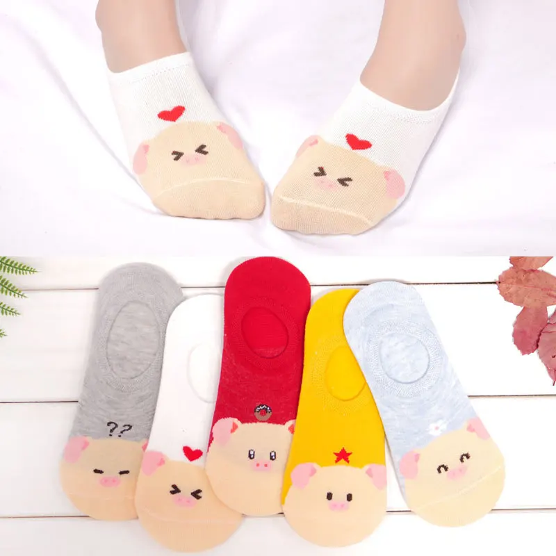 

Cartoon Women Sock Pig Pattern Woman Cotton Socks Simple Boat Casual Breathable Sox Soft Girls Spring Autumn Trendy Skarpetki