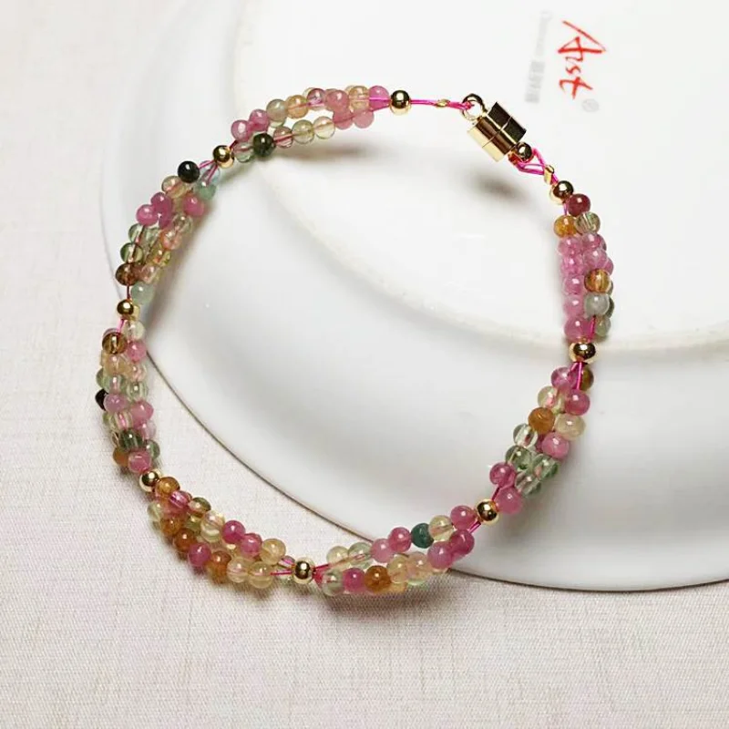 

Натуральный турмалин 2,4 мм Гранат 2,6 мм круглые бусины 14kgp браслет для женщин оптовая продажа