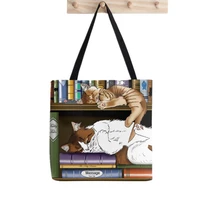 women shopper bag library cats book shelf cats bag harajuku shopping canvas shopper bag girl handbag tote shoulder lady bag
