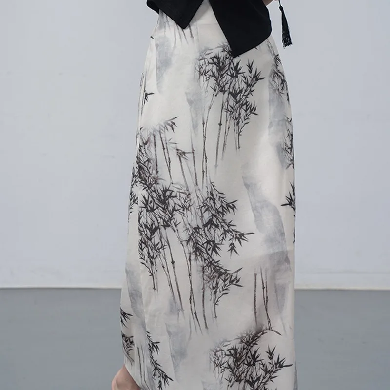 

New Chinese Style Skirt Female Summer Design Sense Niche High Waist Skirt Was Thin A-line Skirt Split Long Skirt