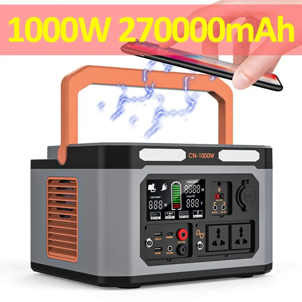 

1000W Camping Solar Generators AC 220V Power Station Outlet USB QC3.0 LED Power Bank Outdoor Emergency Power Source