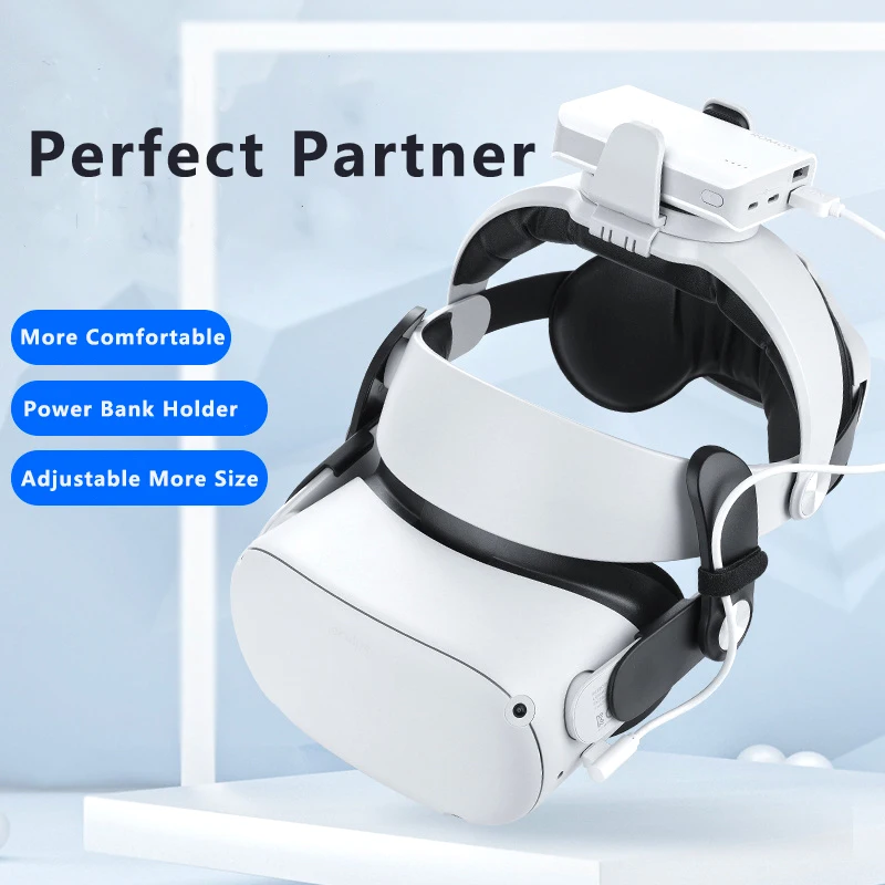 Head Strap for Mate Oculus Quest 2 with Power Bank Holder Clip Elite Strap Adjustable Powerbank Fixing Bracket Comfortable in VR