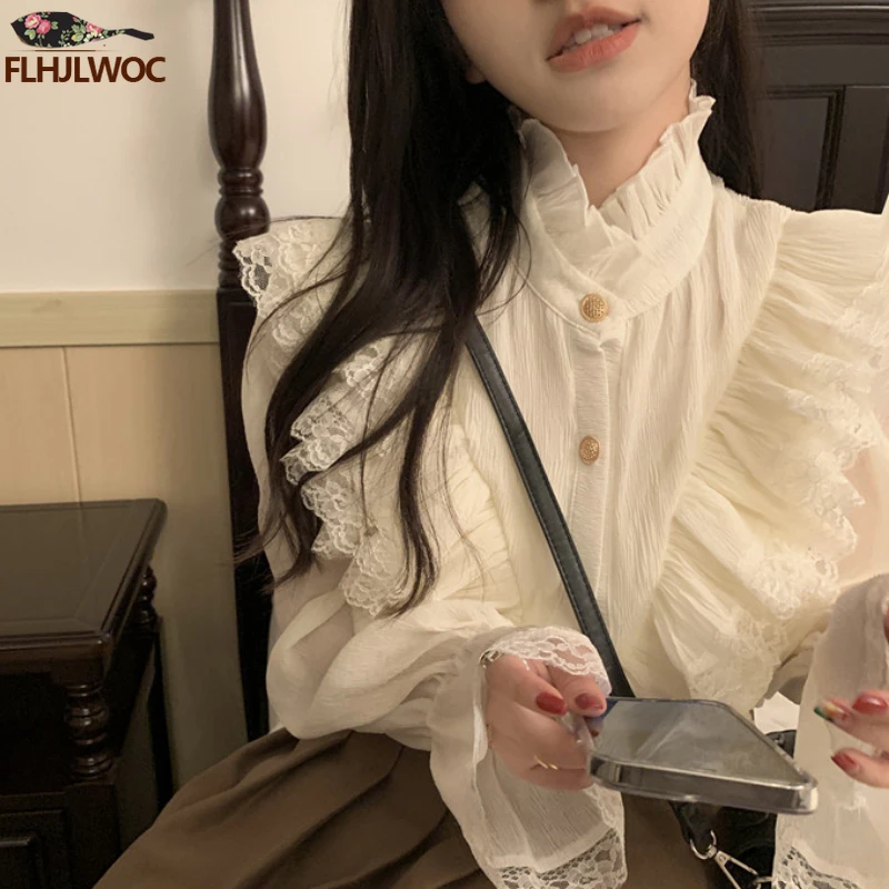 

2023 Spring Autumn Basic Shirts Blouses Women Fashion Long Sleeve Elegant Office Lady Work Solid White Ruffled Chic Tops Blusas