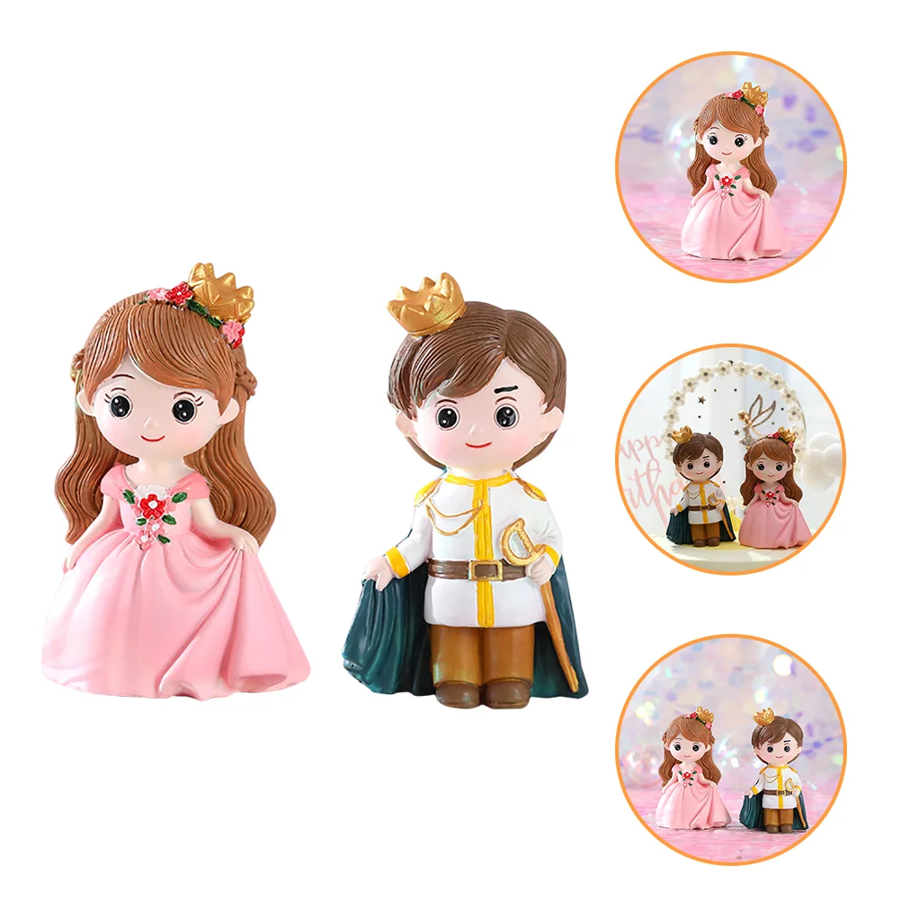 

2Pcs Couple Dolls Birthday Cake Decoration Boys and Statues Desktop Ornament Royal Dolls Collection