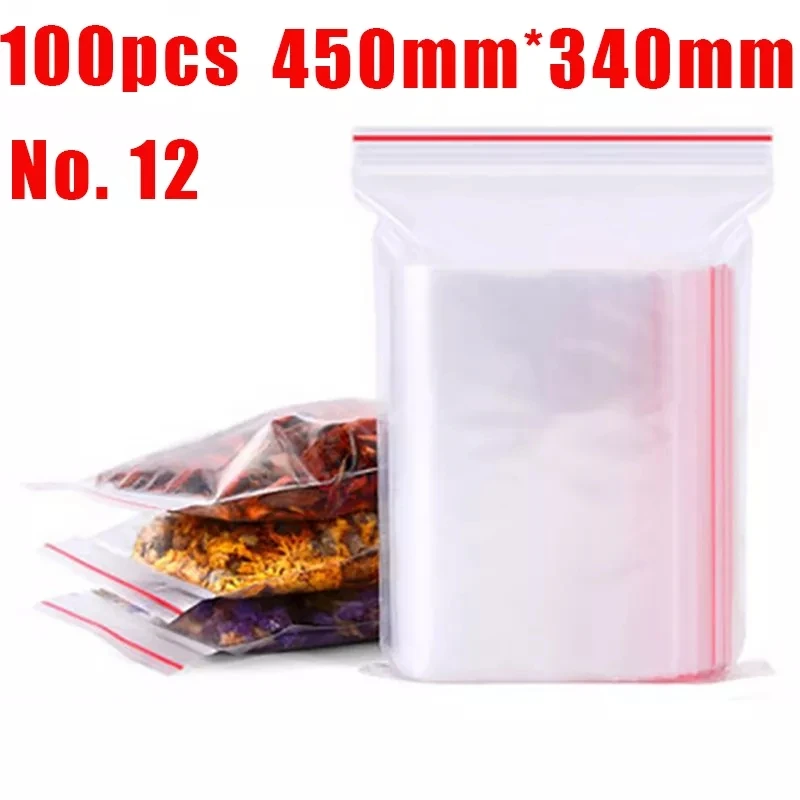 

100Pcs/Set 450*340mm Resealable Zip Lock Bags Self Seal Clear Plastic Poly Bag Food Storage Package Reclosable Vacuum Fresh Bag