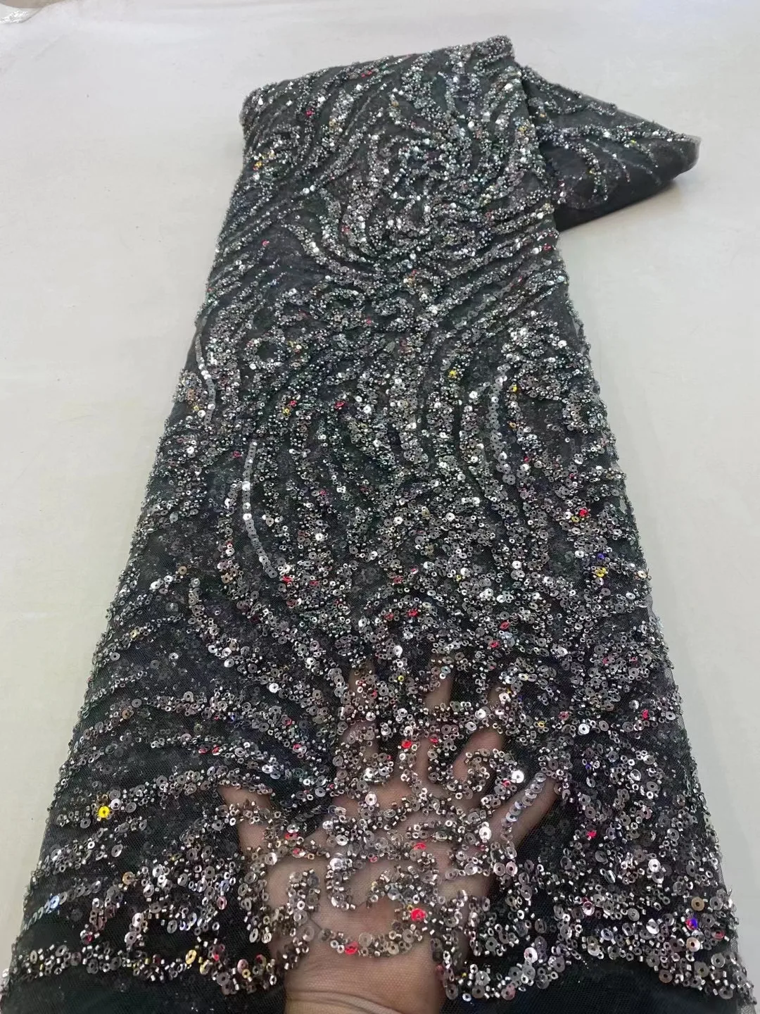 

Luxurious Nigerian Handmade Beads Lace Fabric 2023 High Quality Sequins Beaded Embroidery African French Lace Fabric For Dress
